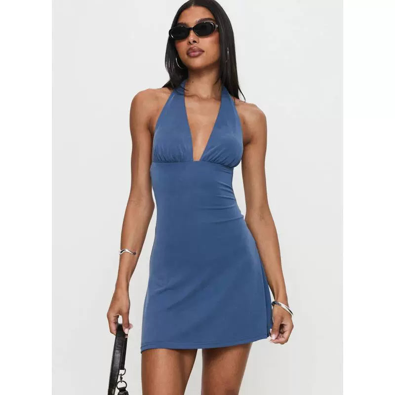 Aryana Halter Korse Mini Elbise - Kayrak Mavisi [W4C57KXC]