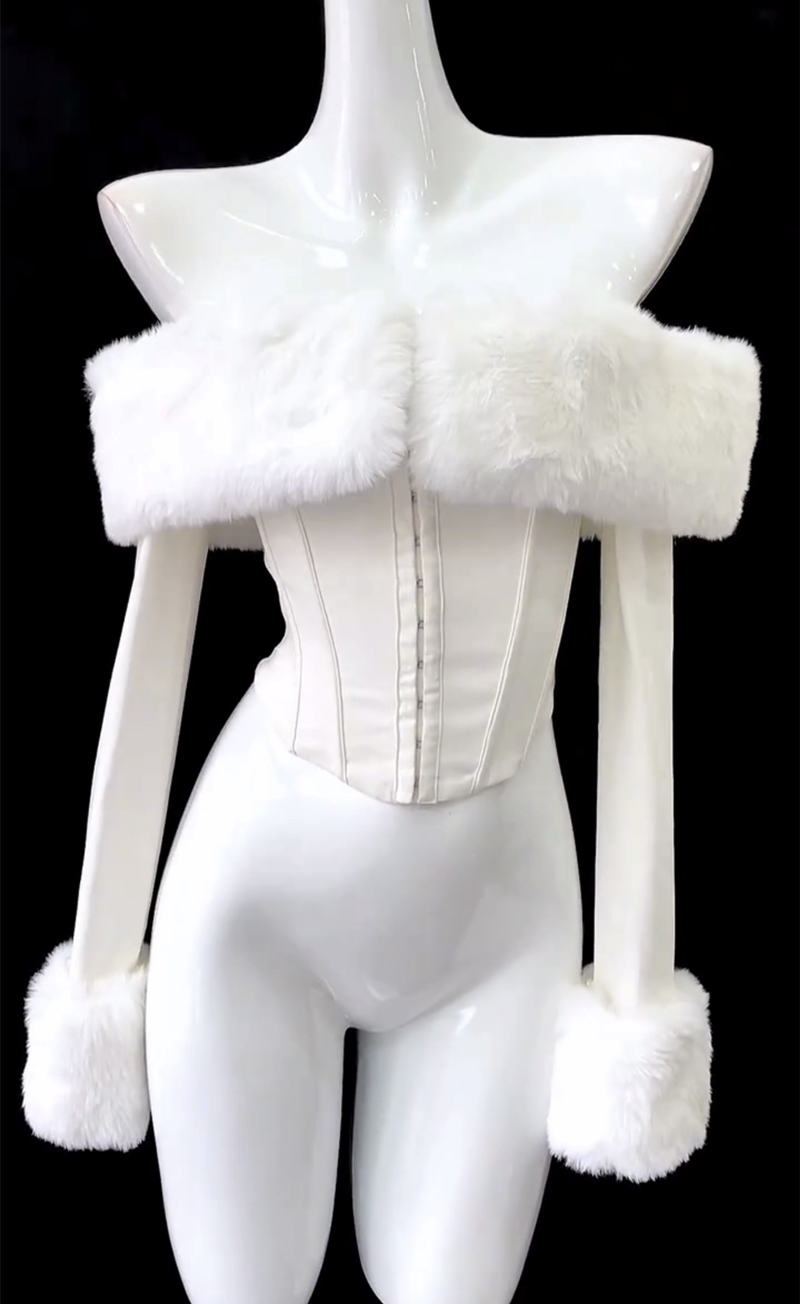 Jaylen Omuz Dekolteli Korse Top - Beyaz (8 Balenli) [5OQ446D9]