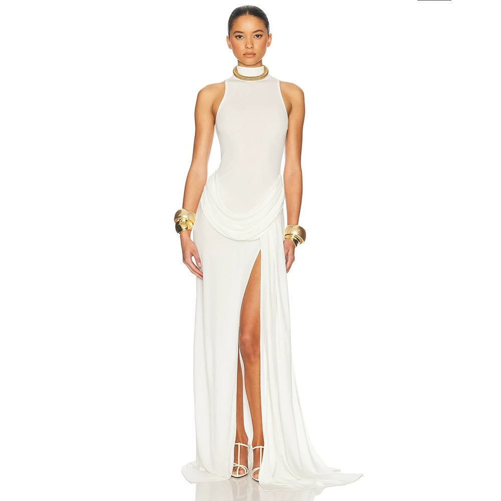 Odalys Yırtmaçlı Büzgülü Maksi Elbise - Beyaz [HXGQFN1L]