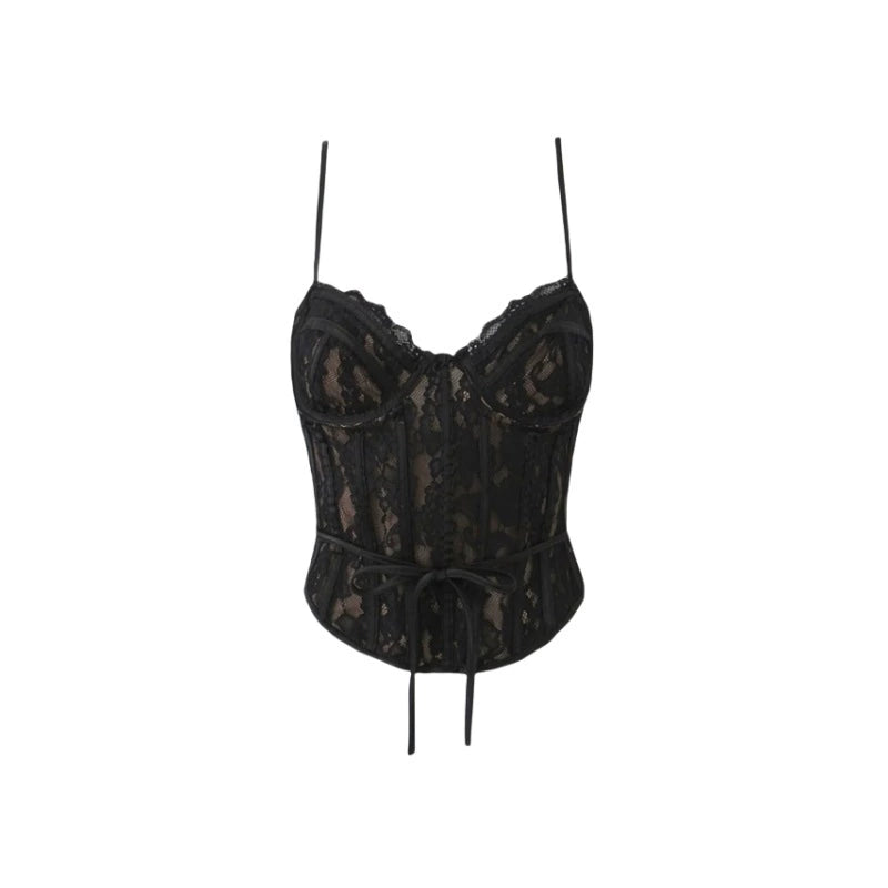 Atlas Transparan Balenli Bluz Takım - Black Camisole [N4O23AHU]