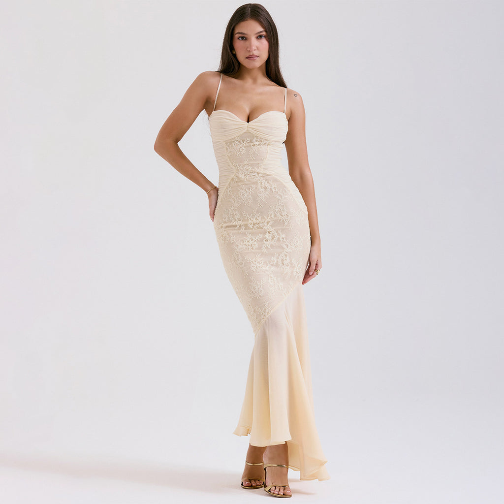 Taleah Balık Etek Dantel Elbise - Krem Beyaz [7EEUW6U0]