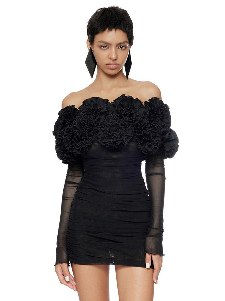 Blakely Straplez Çiçekli File Elbise - Black [3MTTE1GB]