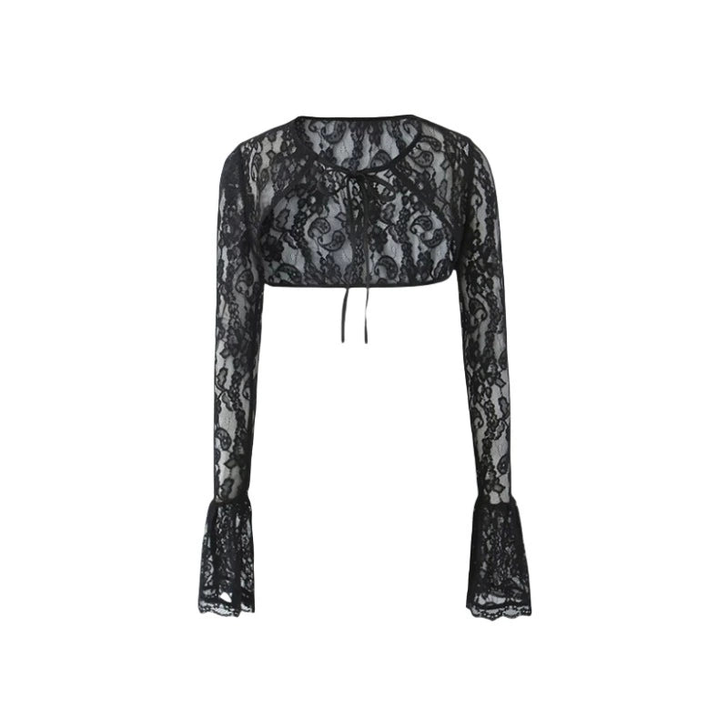 Atlas Transparan Balenli Bluz Takım - Black Cardigan [09GPA8E1]