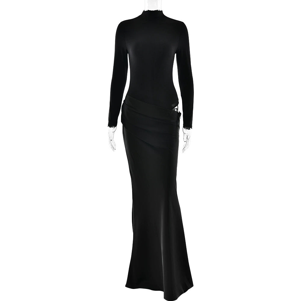 Aylani Saten Pileli Etek Takımı - Siyah [OZ78T9X6]