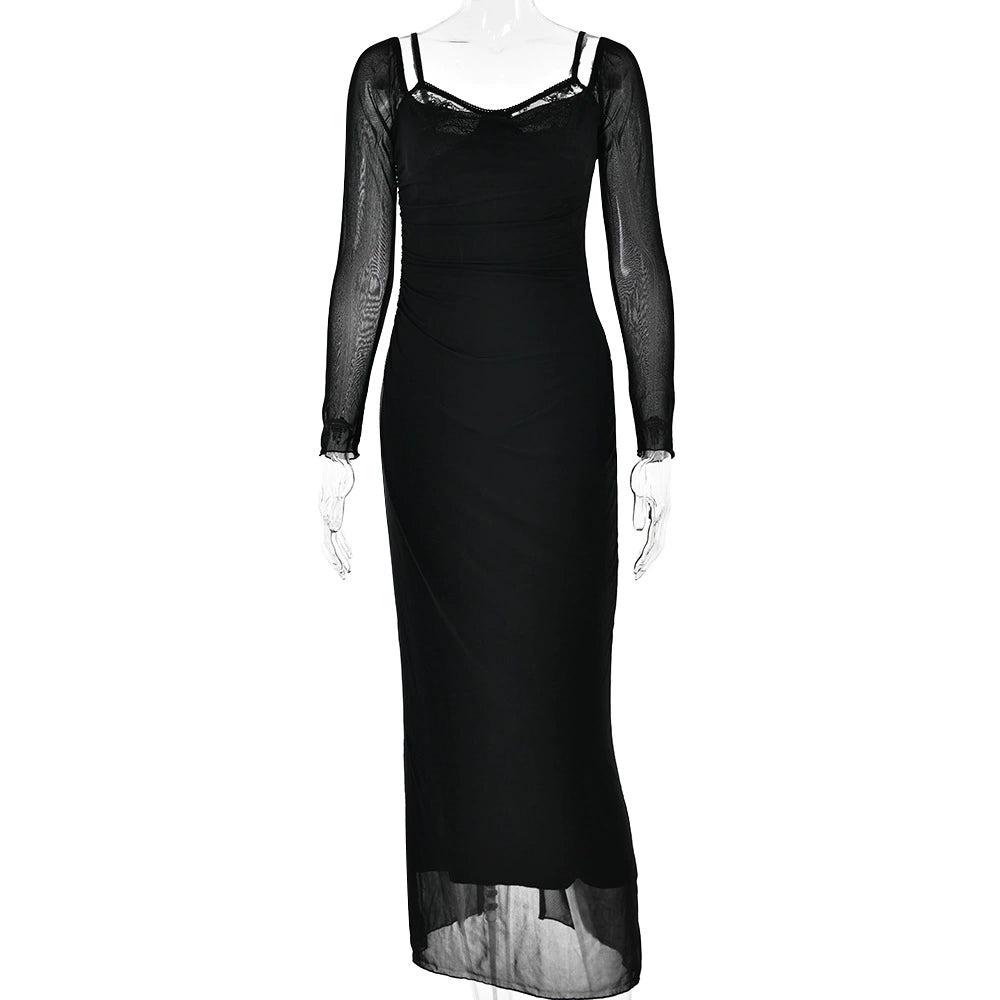 Lyndon Balenli Pileli Elbise - Siyah Balensiz [816WZ28E]