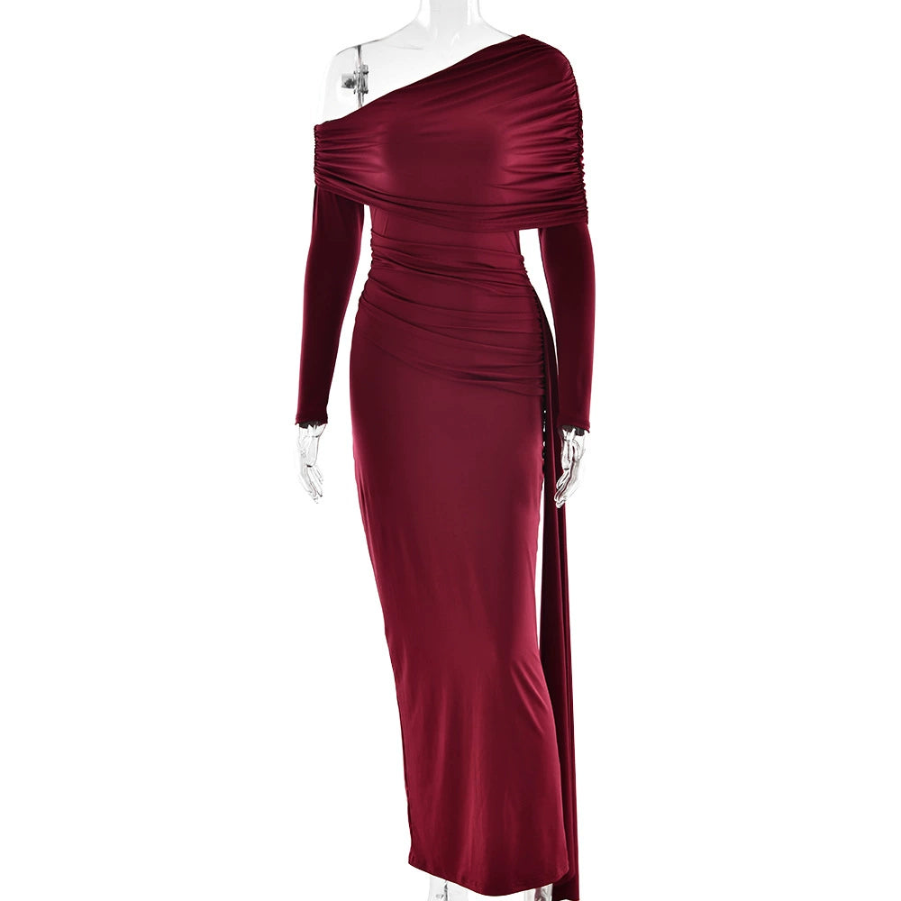 Jailah Asimetrik Bodycon Elbise - Şarap Kırmızısı [UNNYXSBR]