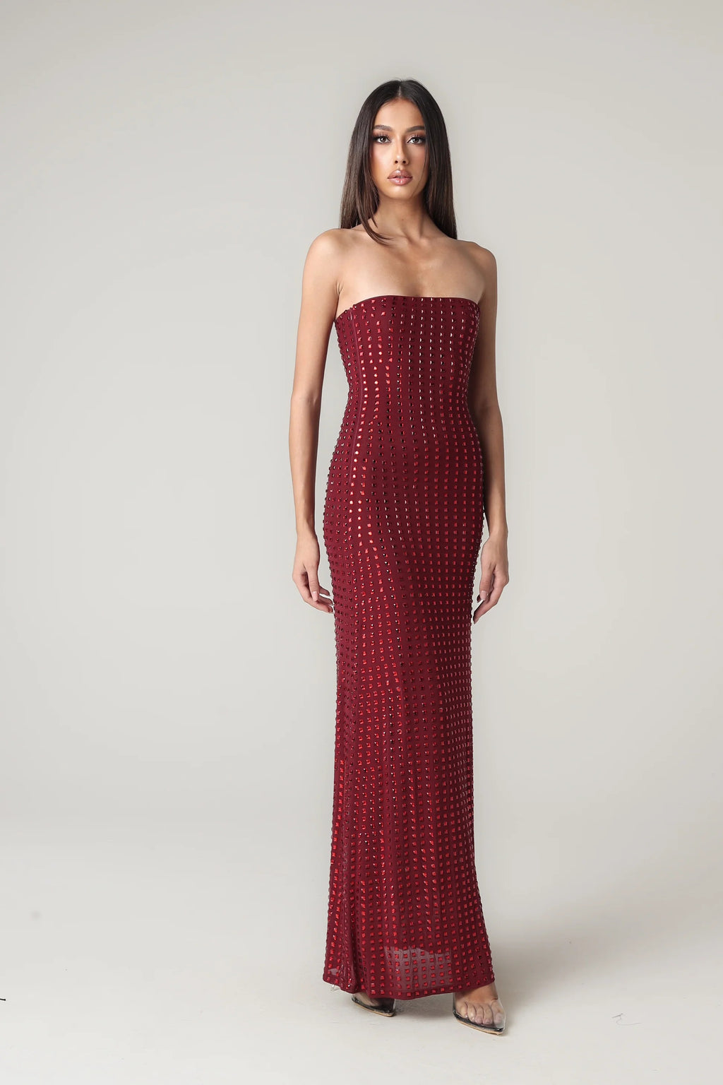 Maddy Kristal İşlemeli Straplez Maksi Elbise