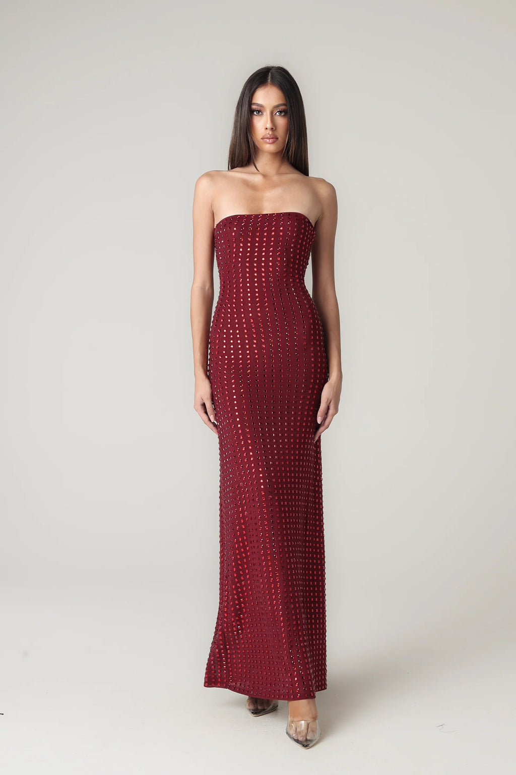 Maddy Kristal İşlemeli Straplez Maksi Elbise