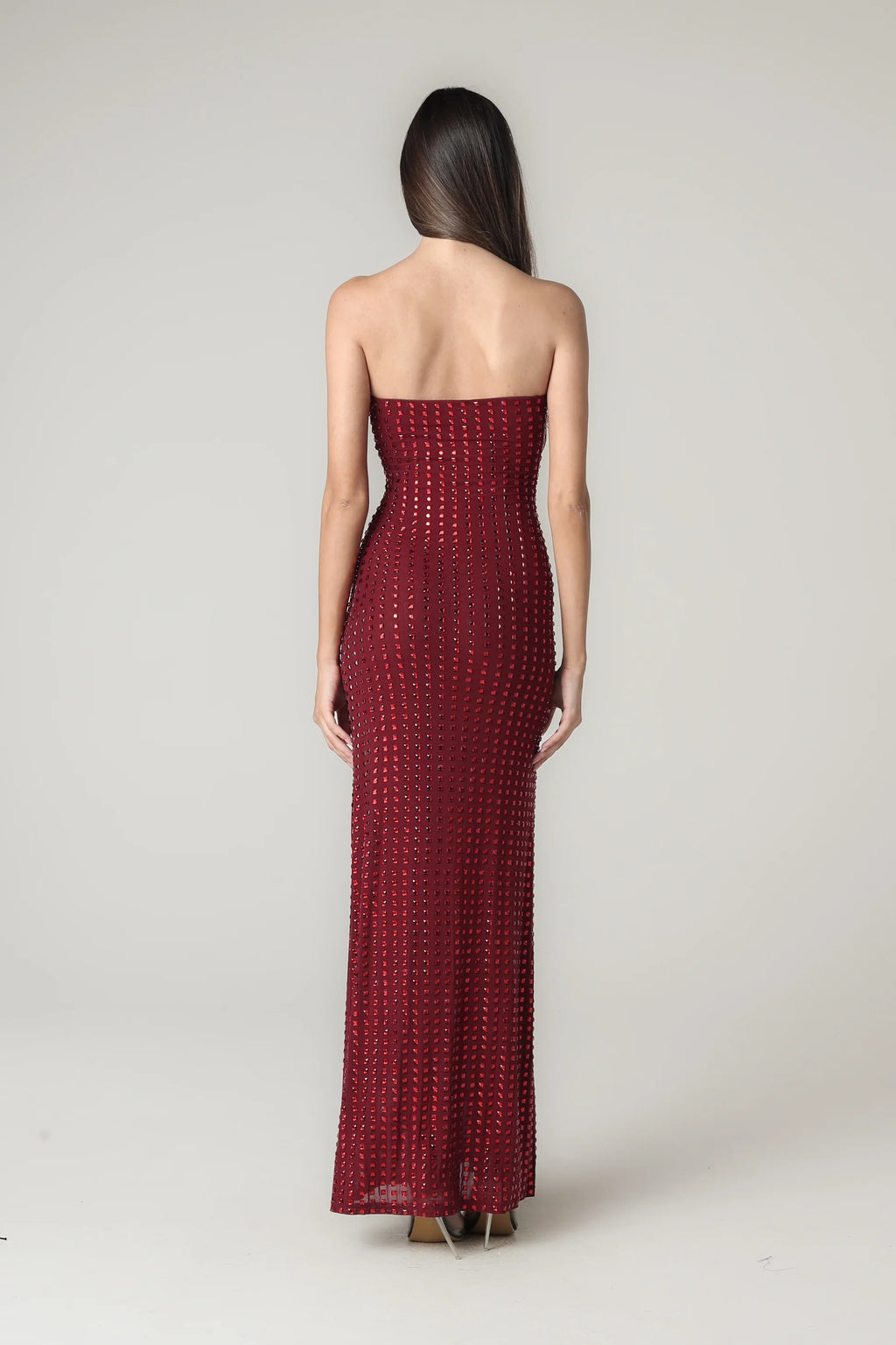 Maddy Kristal İşlemeli Straplez Maksi Elbise