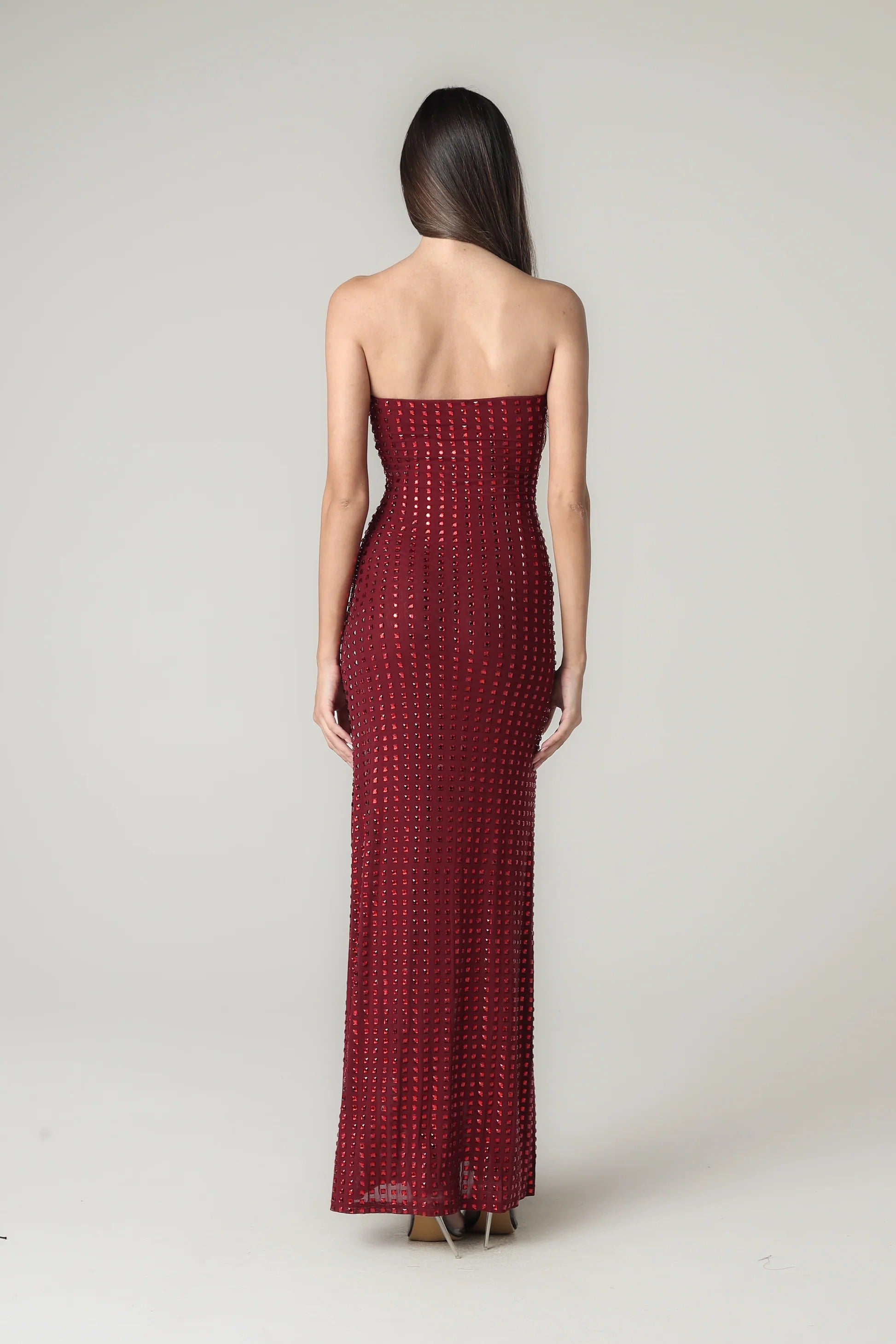 Maddy Kristal İşlemeli Straplez Maksi Elbise