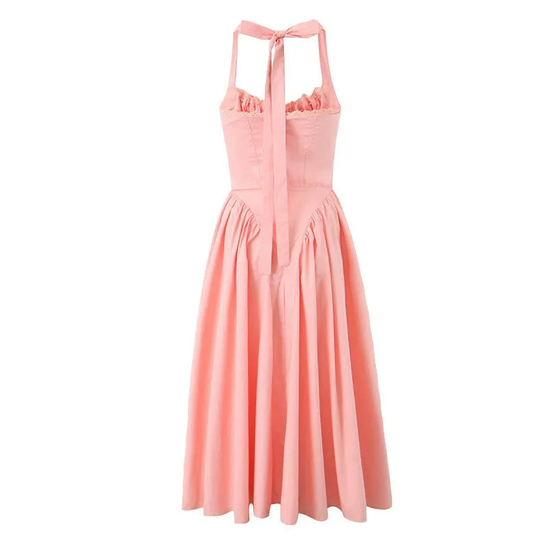 Kenzli Halter Midi Elbise - Pembe