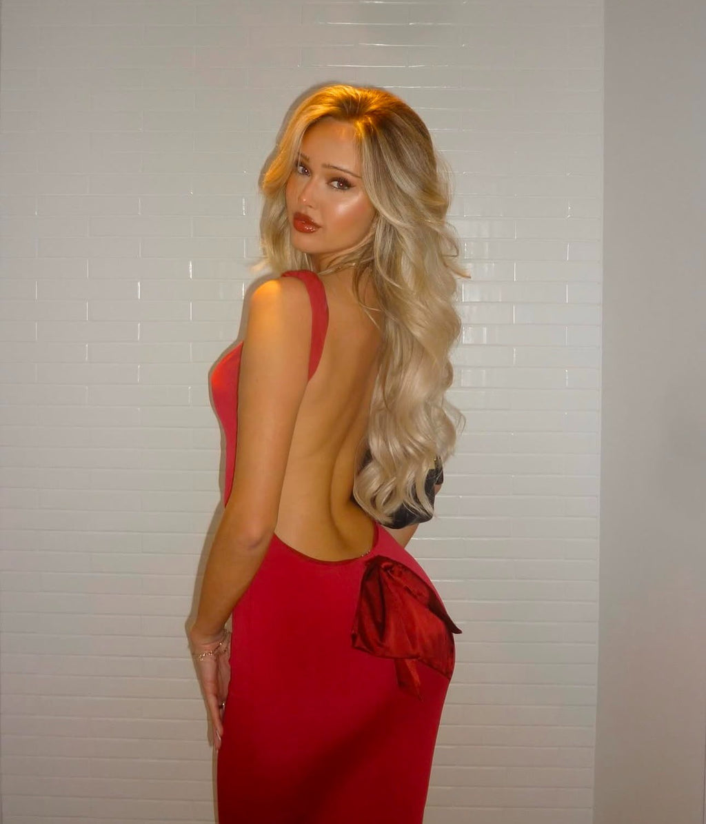 Layne Saten Fiyonklu Sırtı Açık Elbise