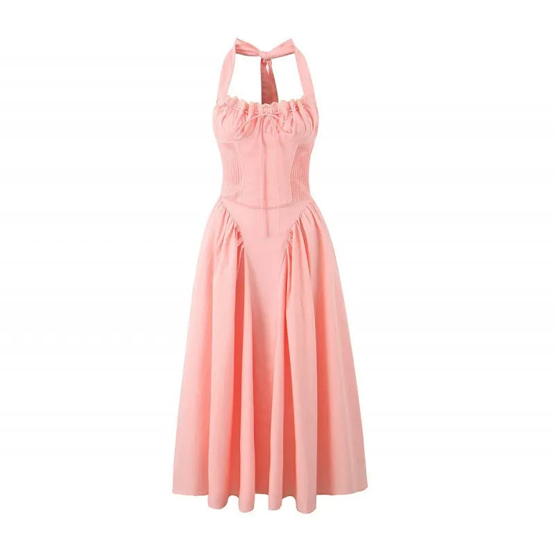 Kenzli Halter Midi Elbise - Pembe