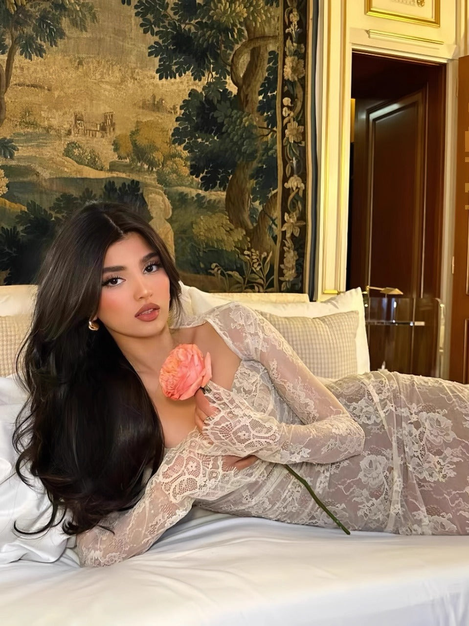 Kelsie İki Parça Dantel Maksi Elbise - Beyaz