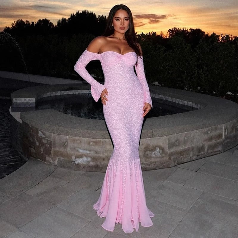 Kimora Balık Etek Dantelli Maxi Elbise