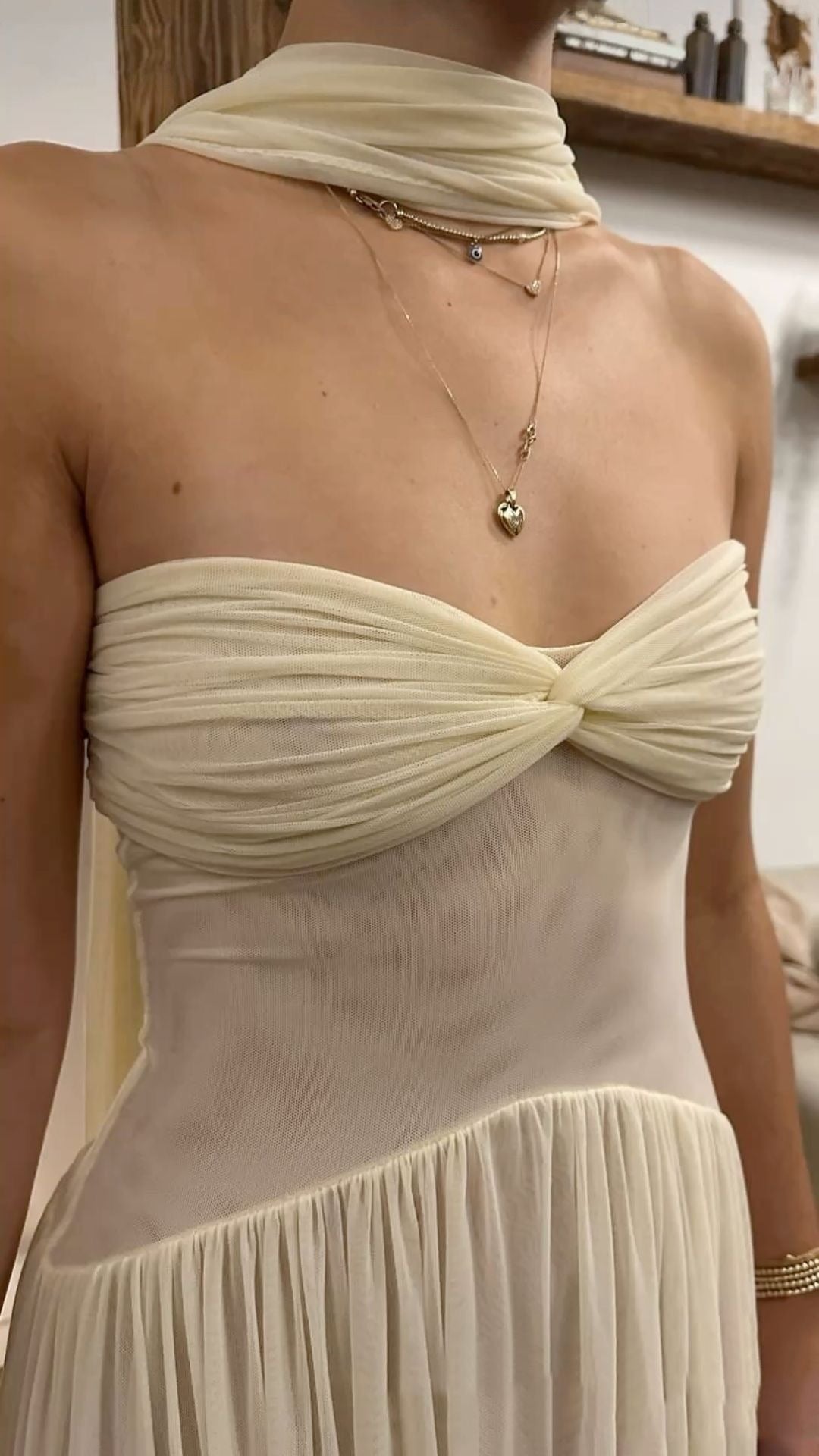 Novalynn Straplez Tül Elbise