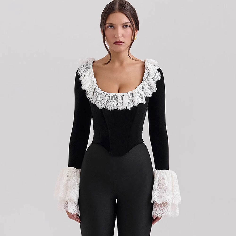 Vanessa Kadife Dantel Korse Crop Top