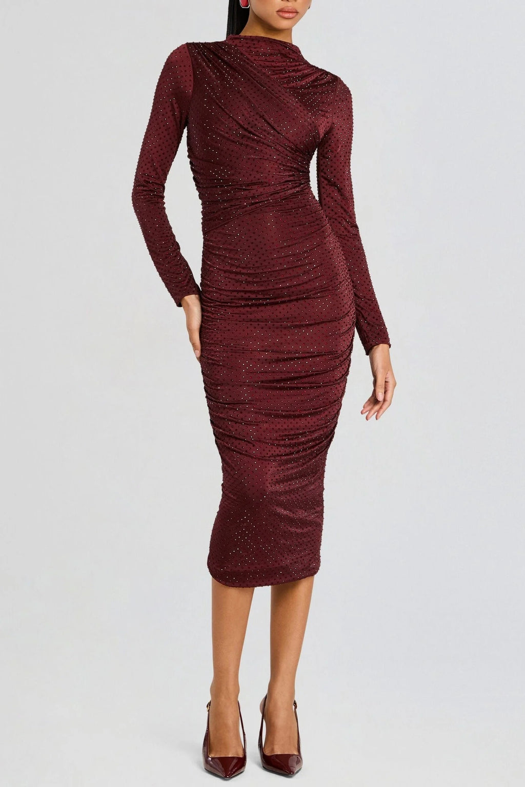 Venice Işıltılı Uzun Kol Maksi Elbise