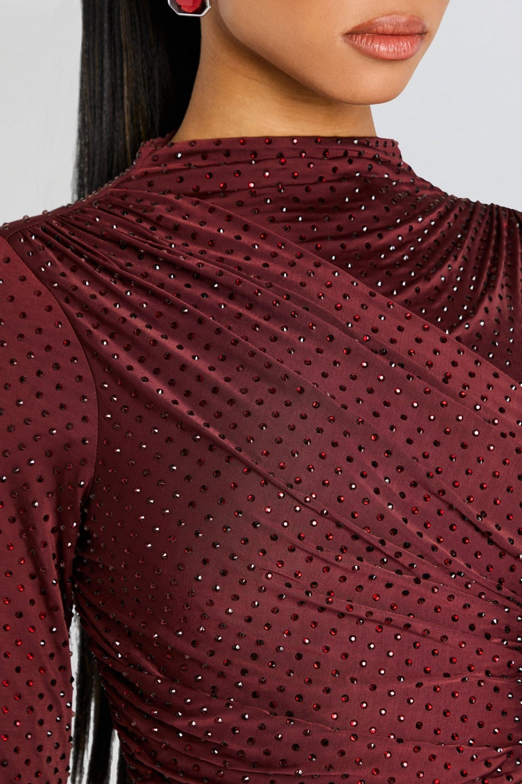 Venice Işıltılı Uzun Kol Maksi Elbise