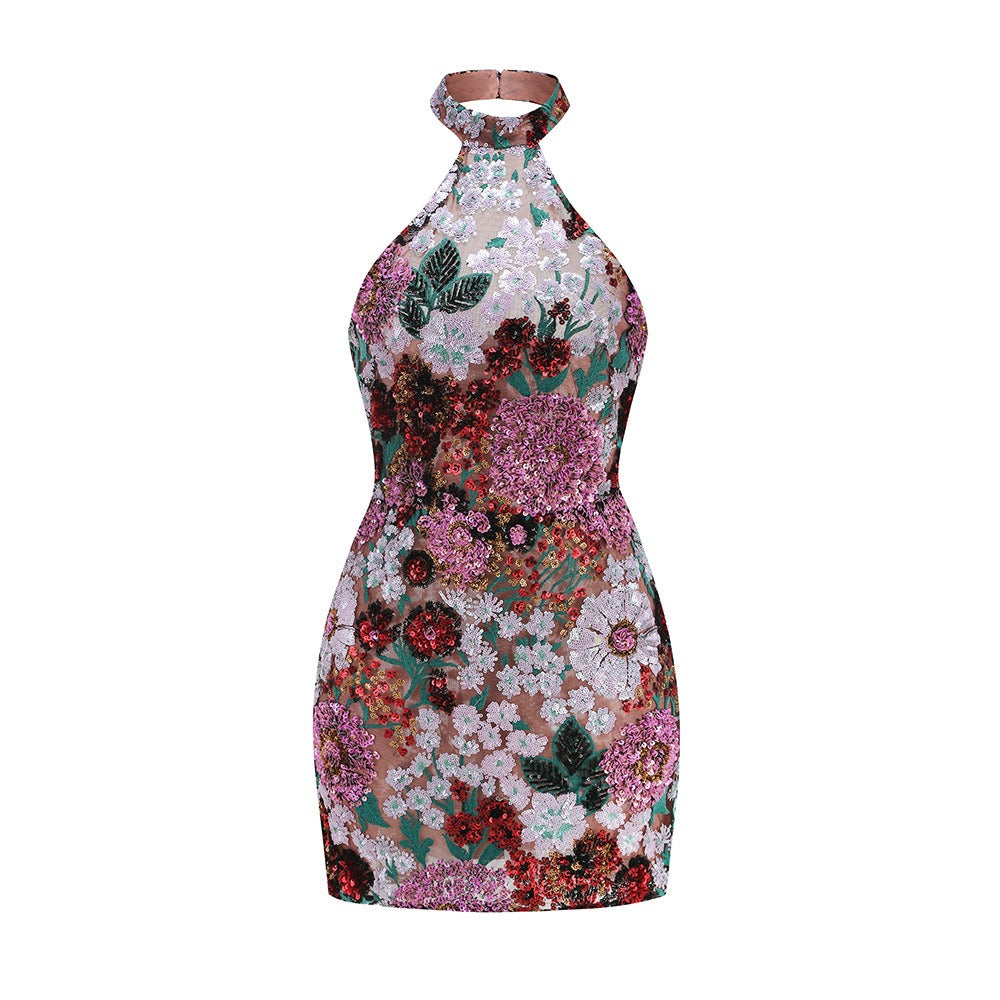 Vesper Çiçekli Halter Mini Elbise