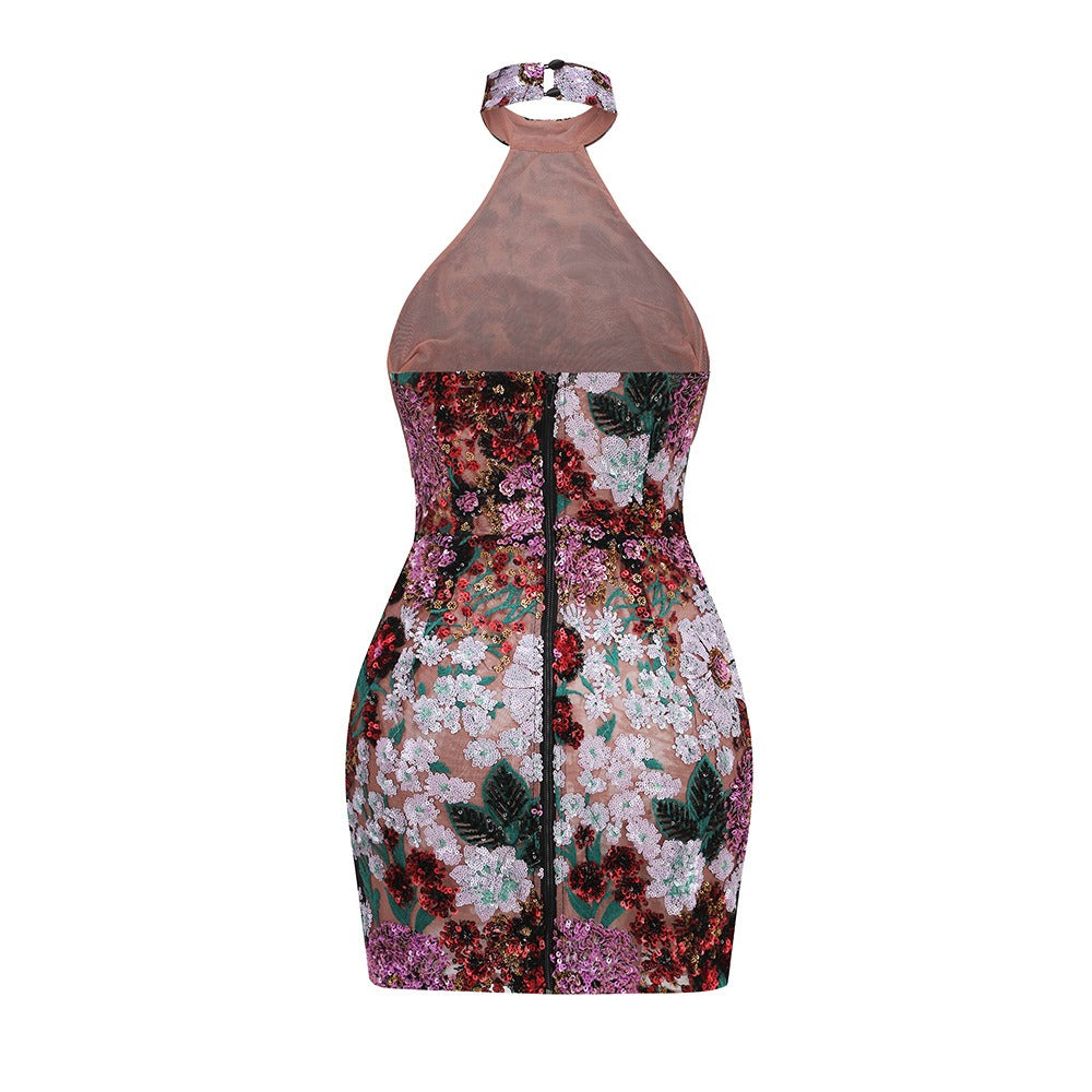 Vesper Çiçekli Halter Mini Elbise