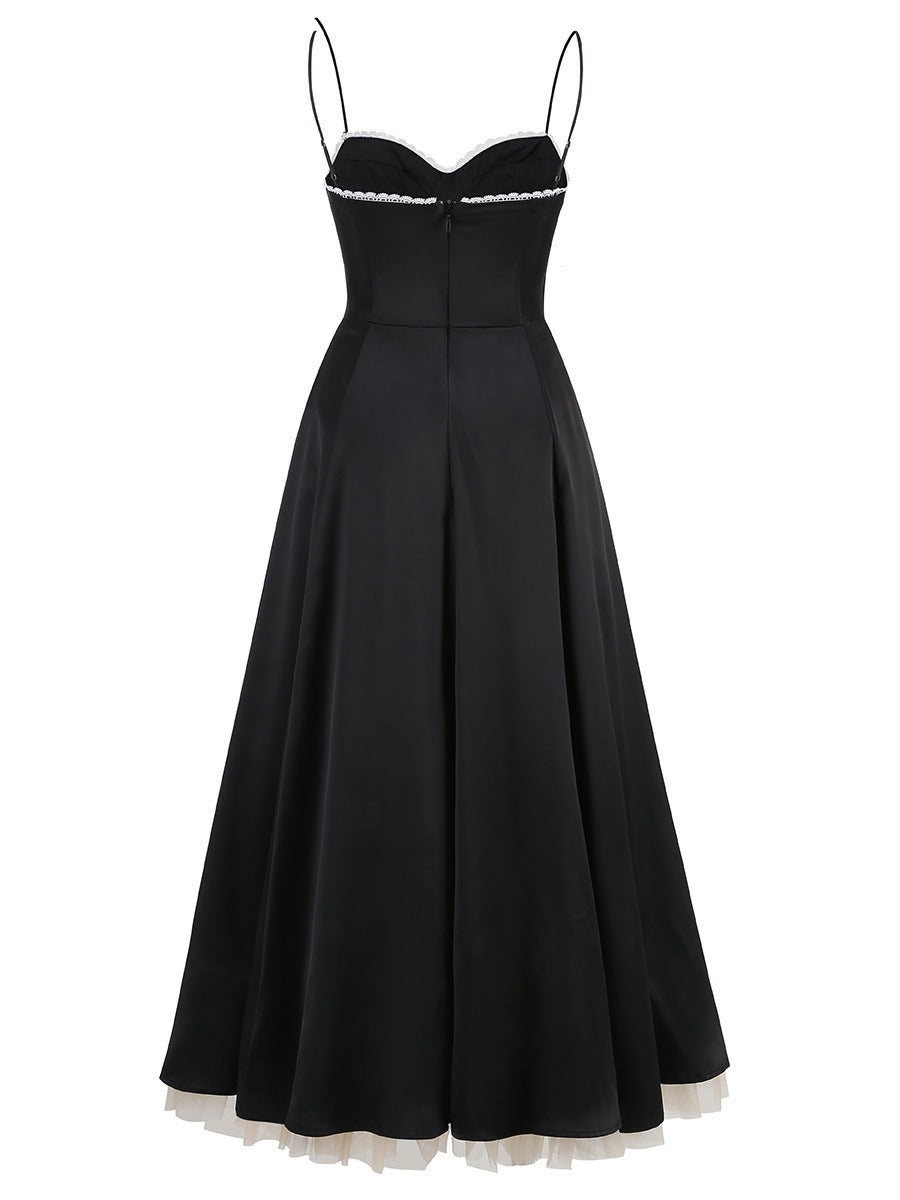 Emori Tül Astarlı Askılı Midi Elbise