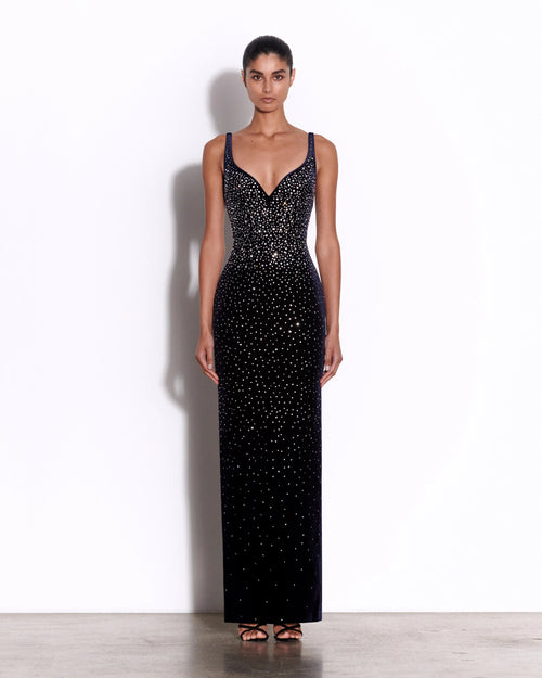 Alena Taş İşlemeli Kalp Yaka Maksi Elbise