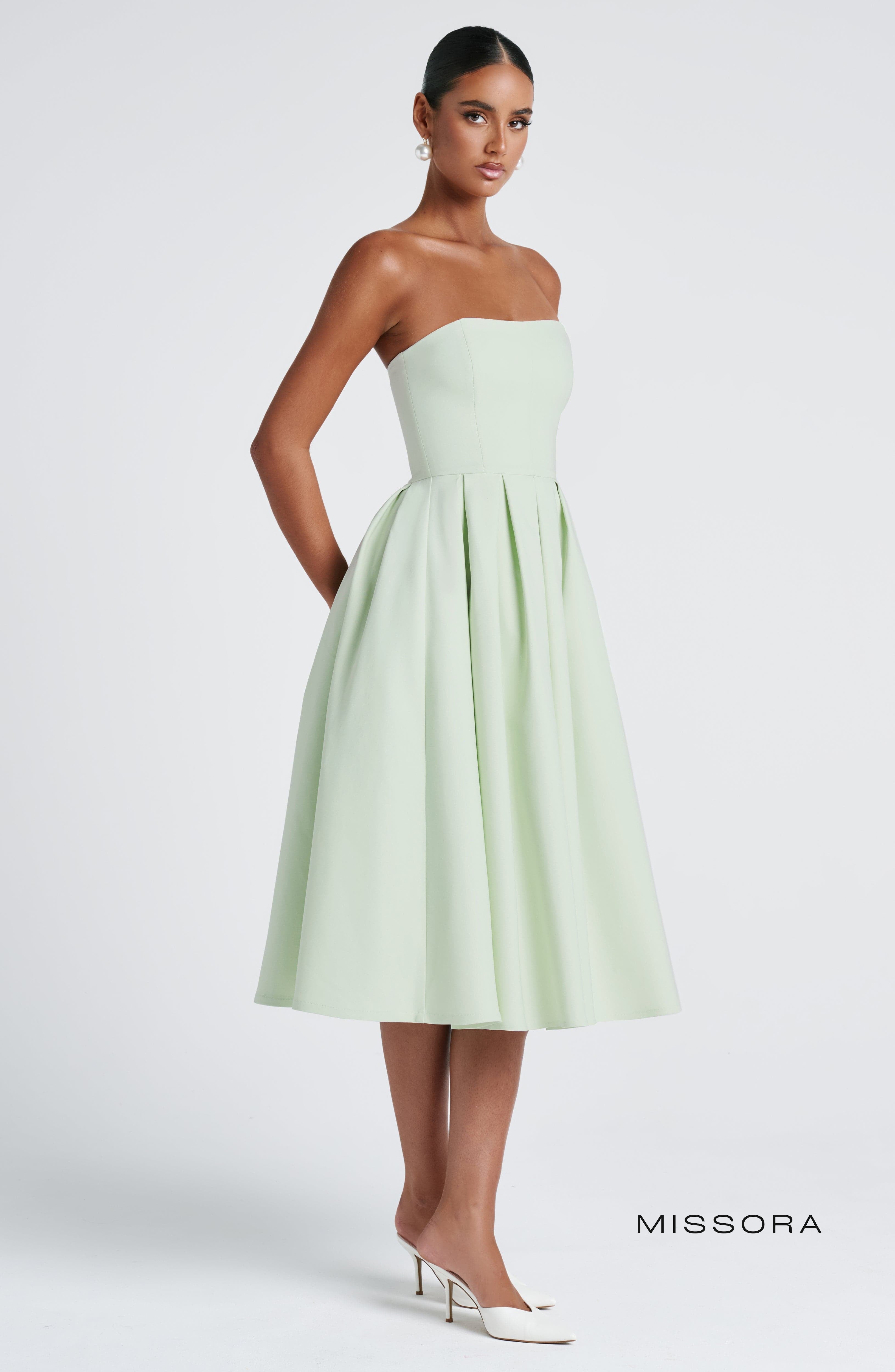 Missora Akshara Polka Dot Midi Dress - Mint