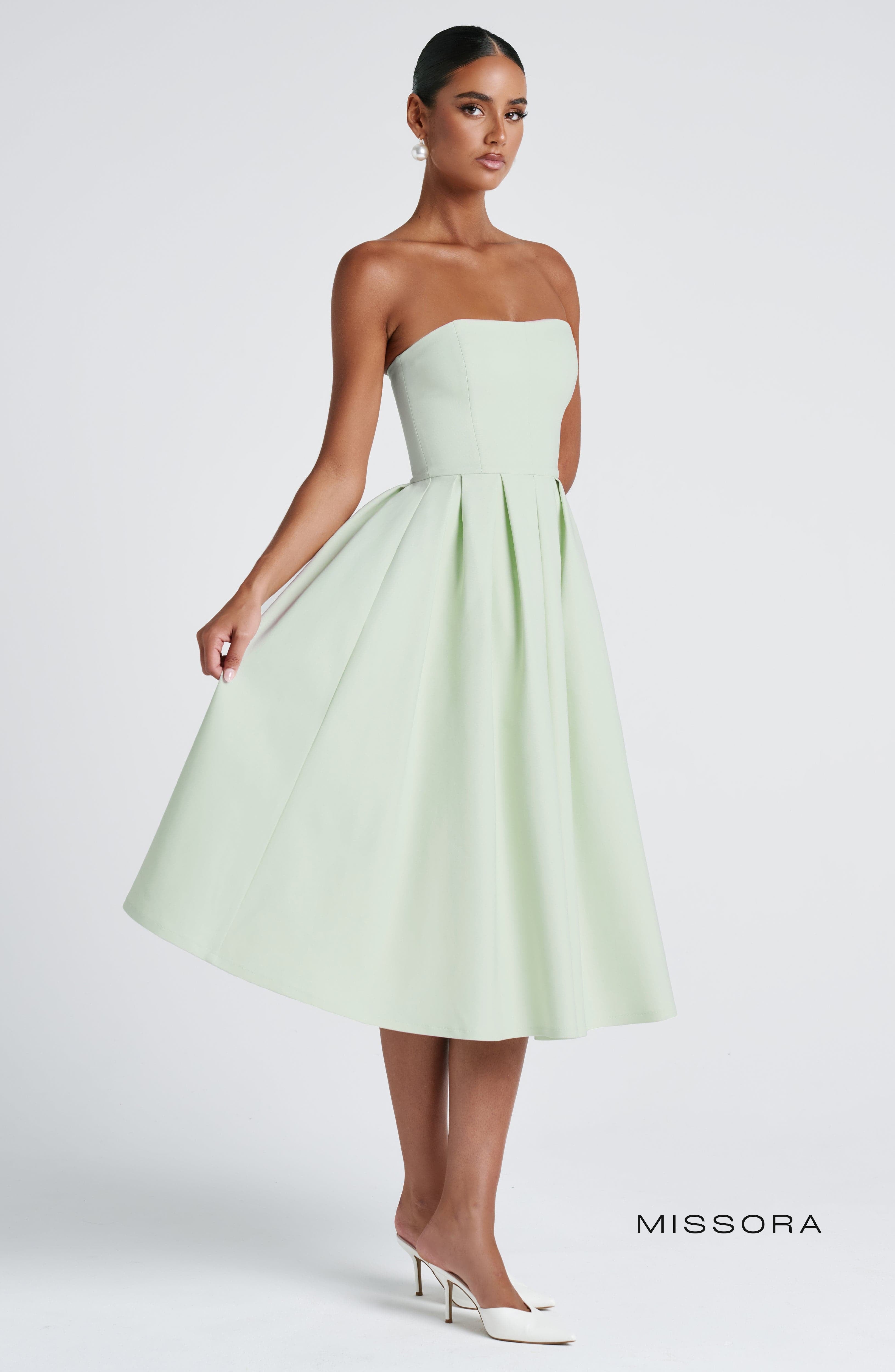 Missora Akshara Polka Dot Midi Dress - Mint