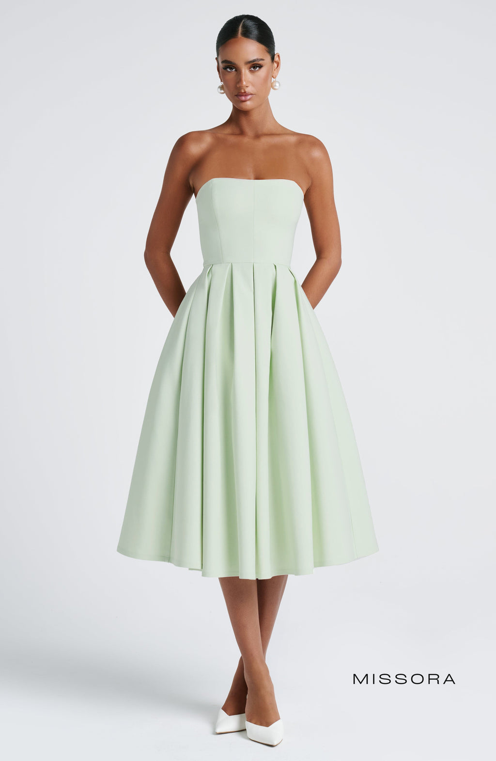 Missora Akshara Polka Dot Midi Dress - Mint