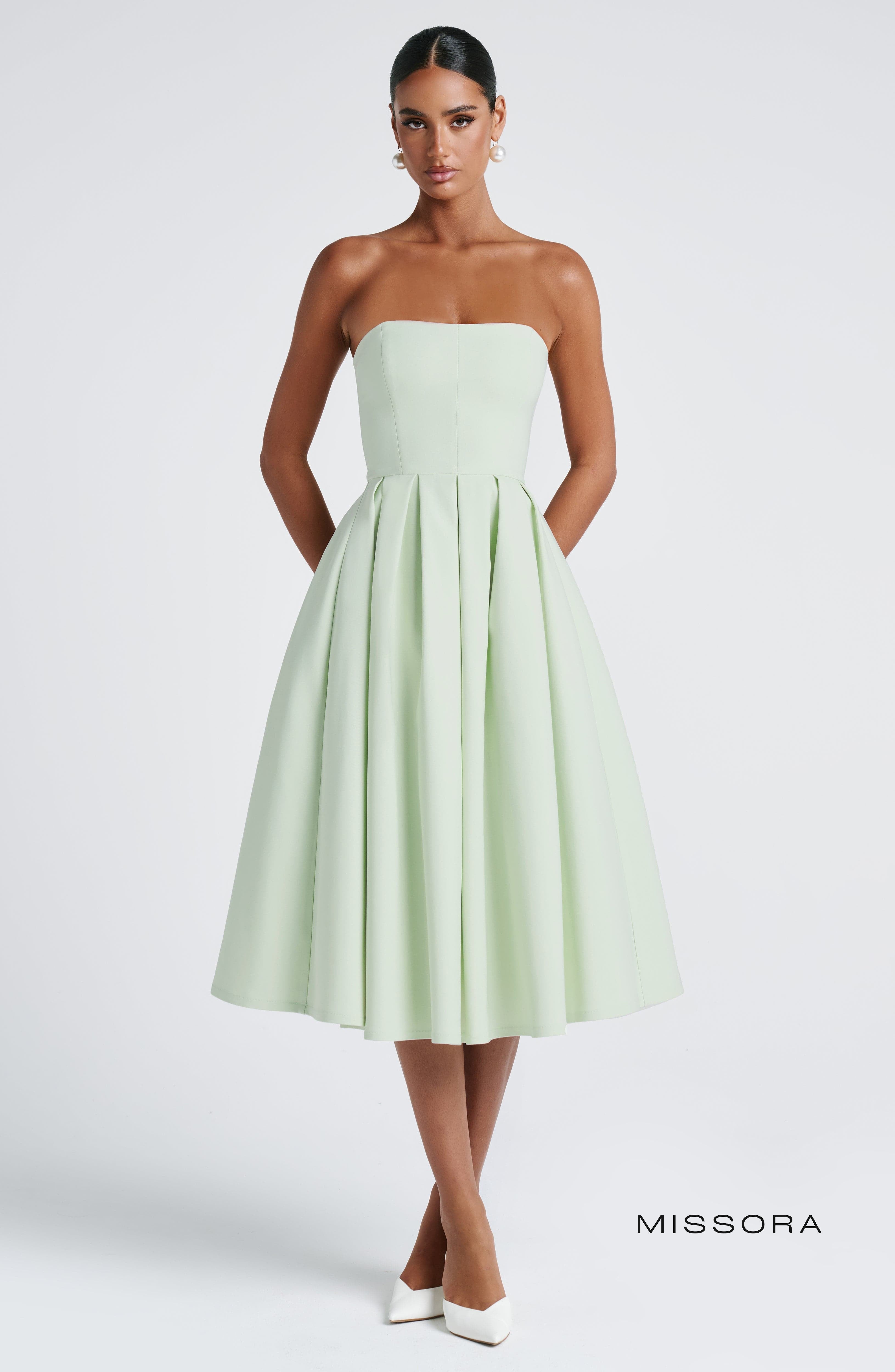 Missora Akshara Polka Dot Midi Dress - Mint
