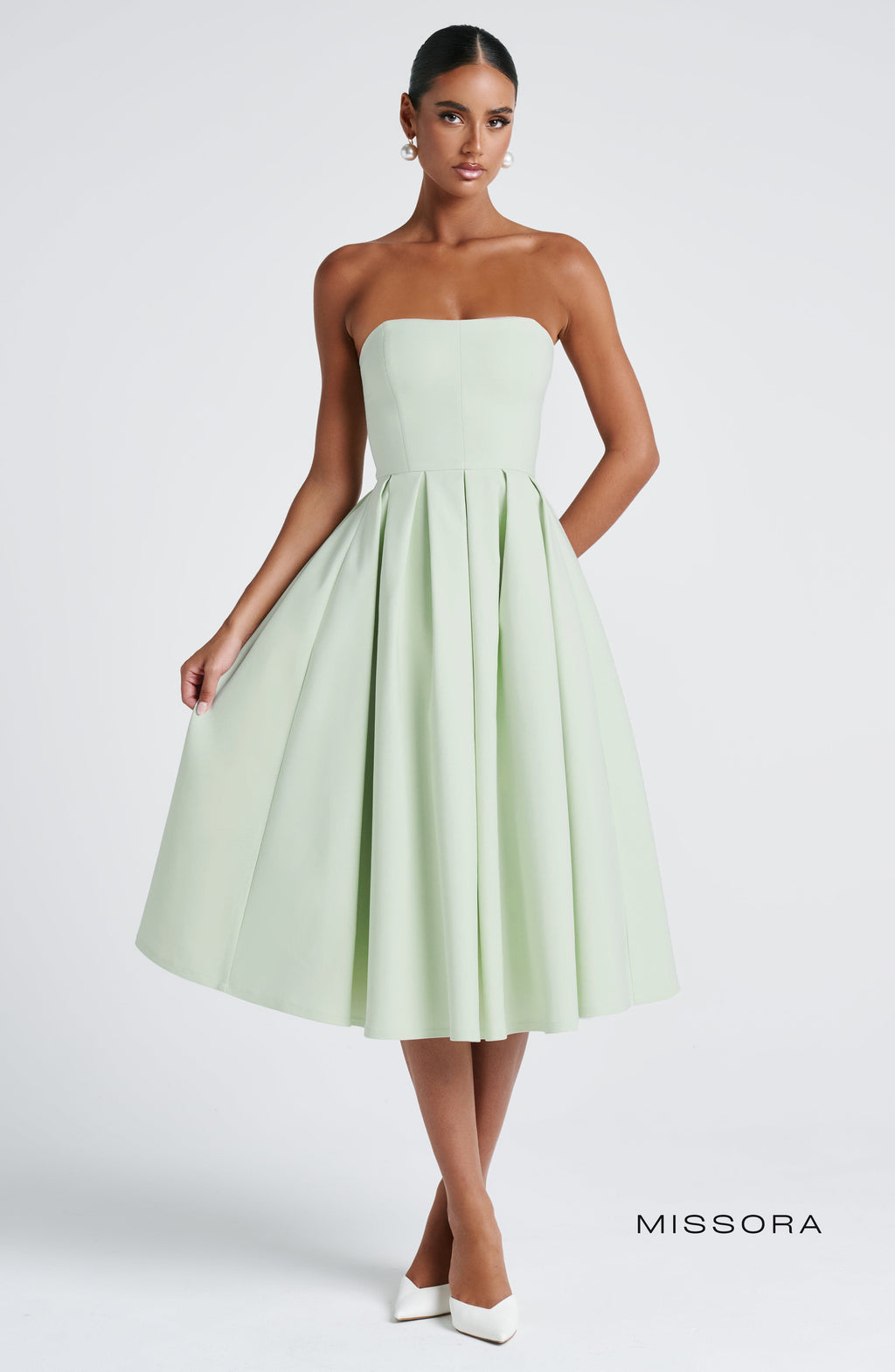 Missora Akshara Polka Dot Midi Dress - Mint