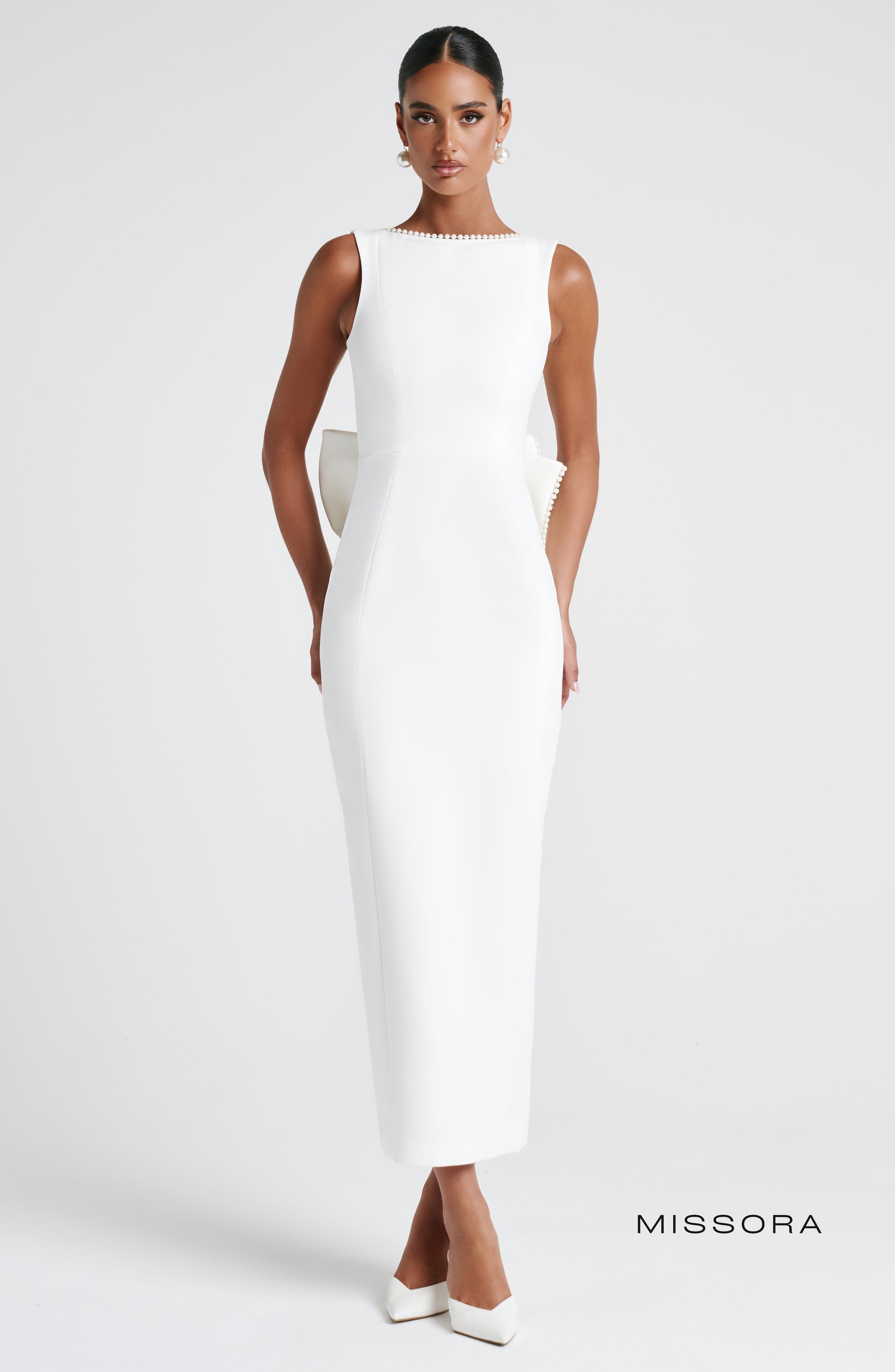 Missora Alyse Pearl Trim Midaxi Dress - Ivory