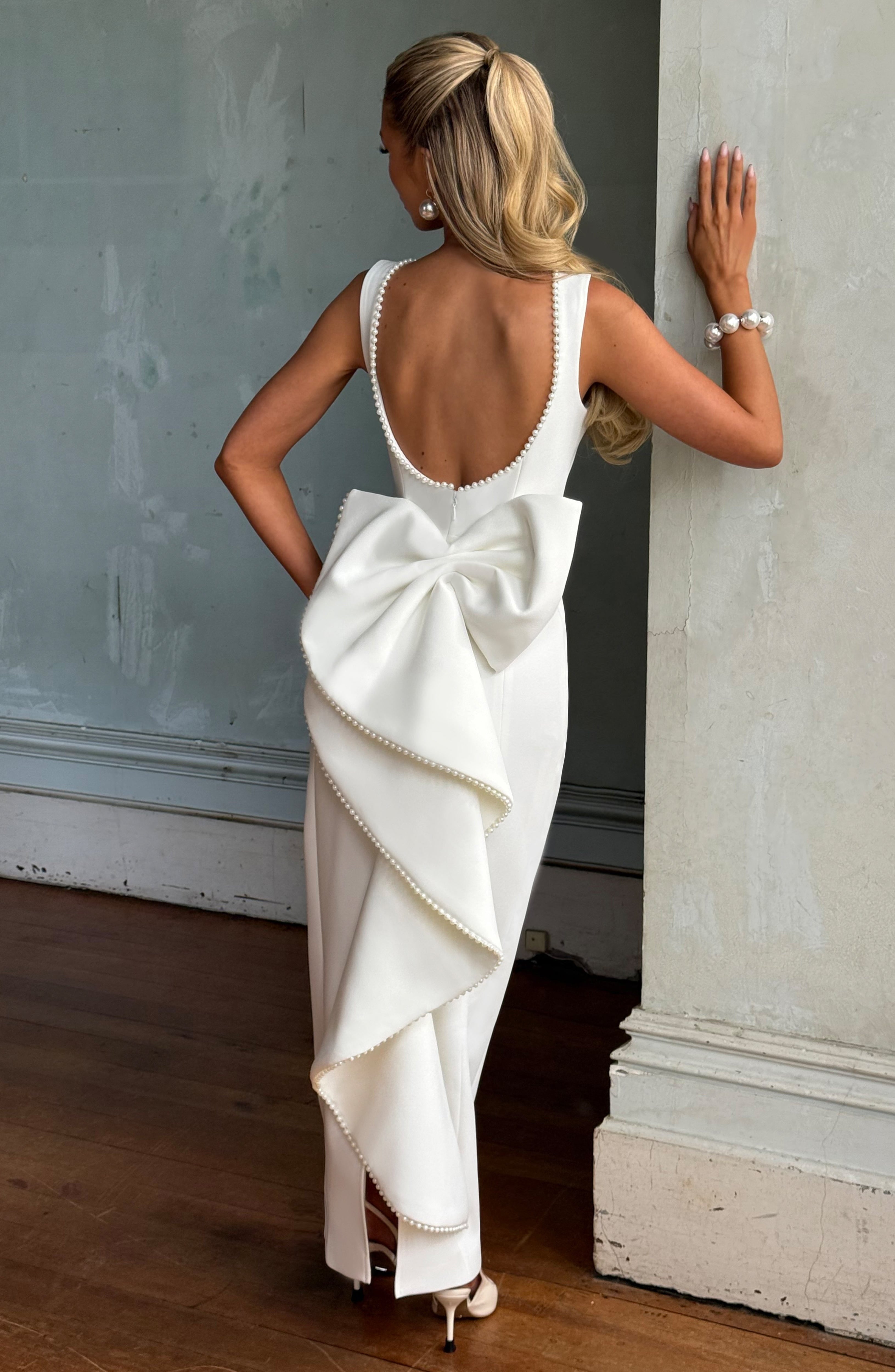 Missora Alyse Pearl Trim Midaxi Dress - Ivory