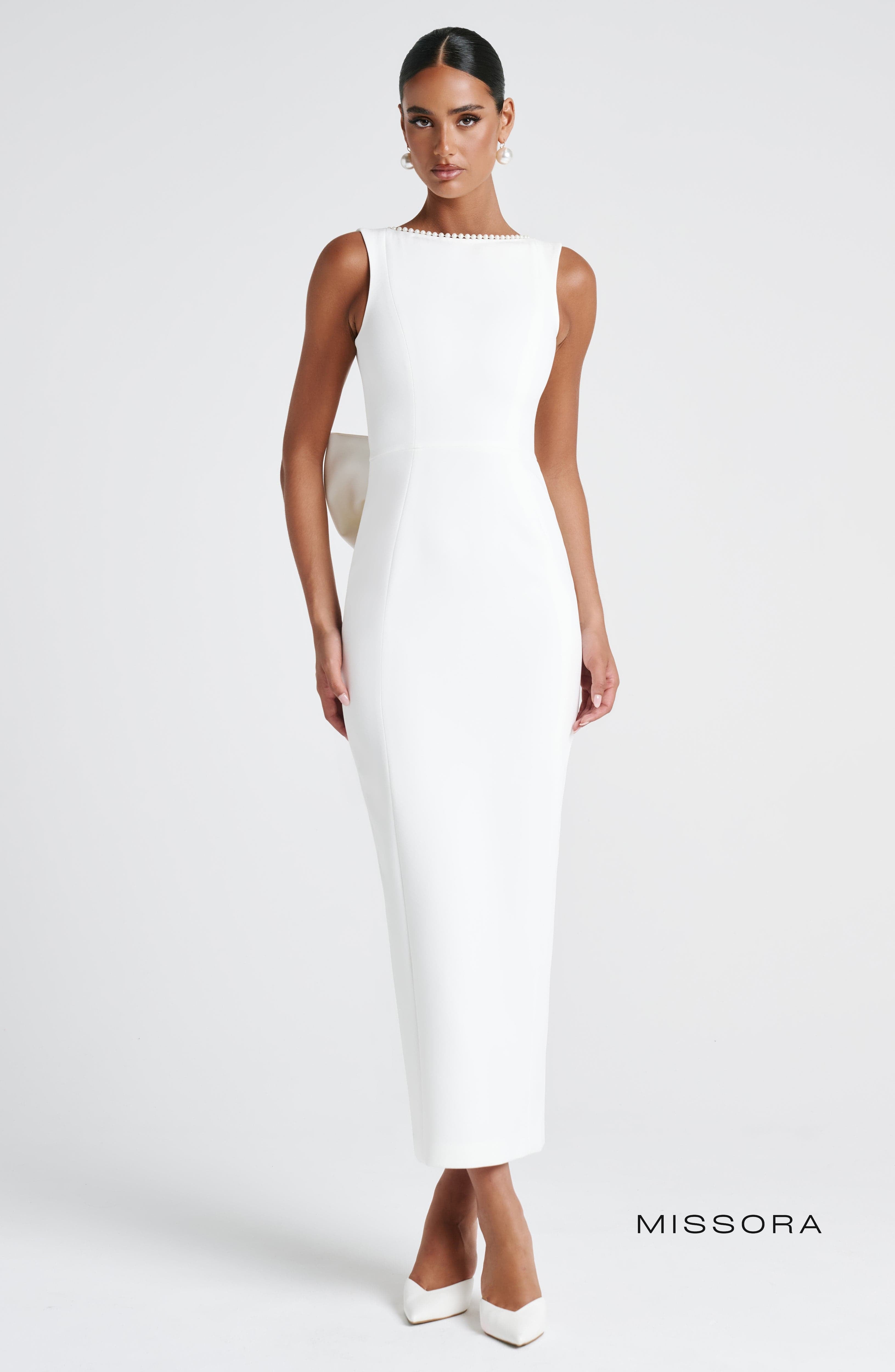 Missora Alyse Pearl Trim Midaxi Dress - Ivory
