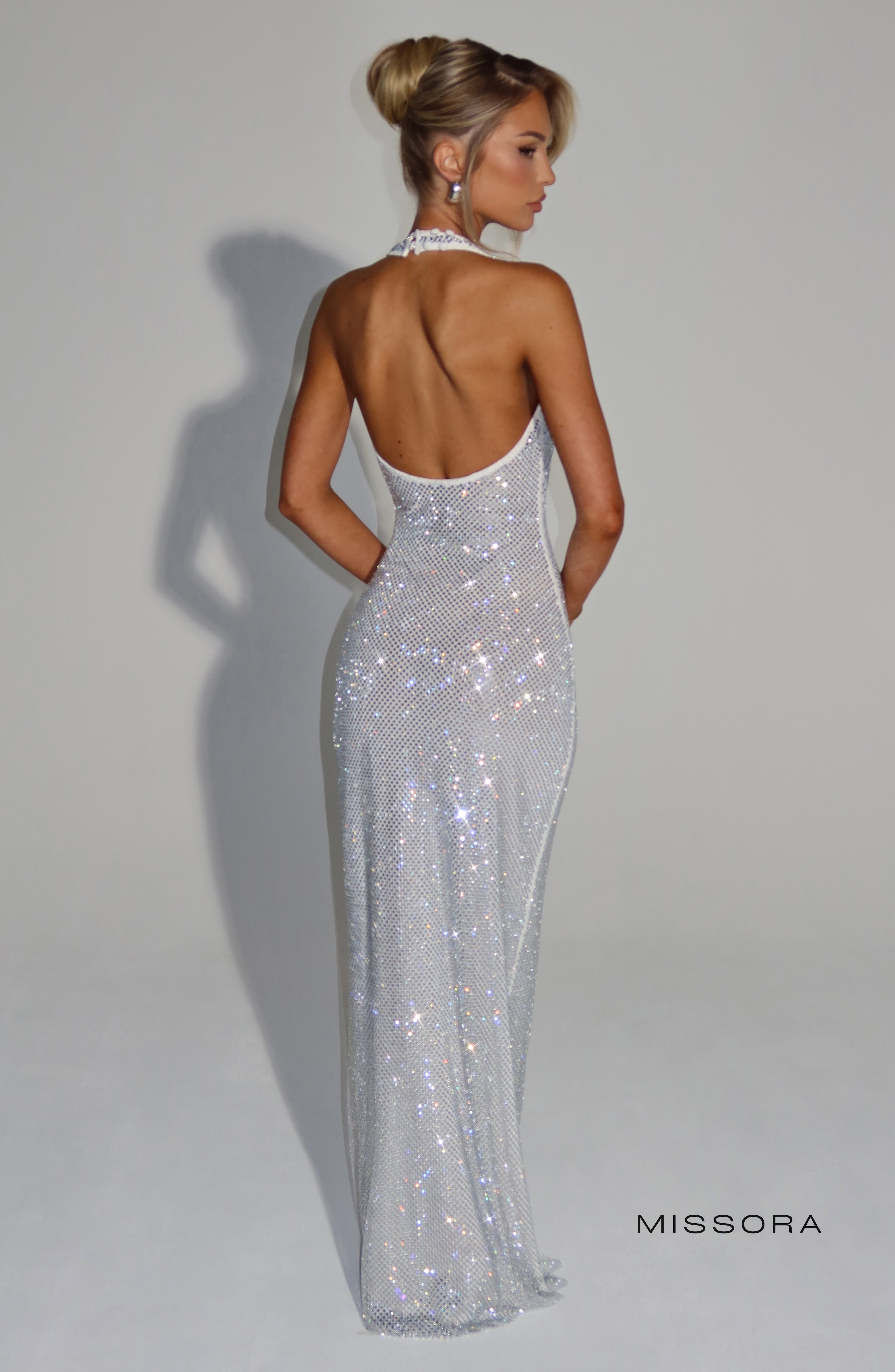 Missora Amethyst Rhinestone Halter Maxi Dress