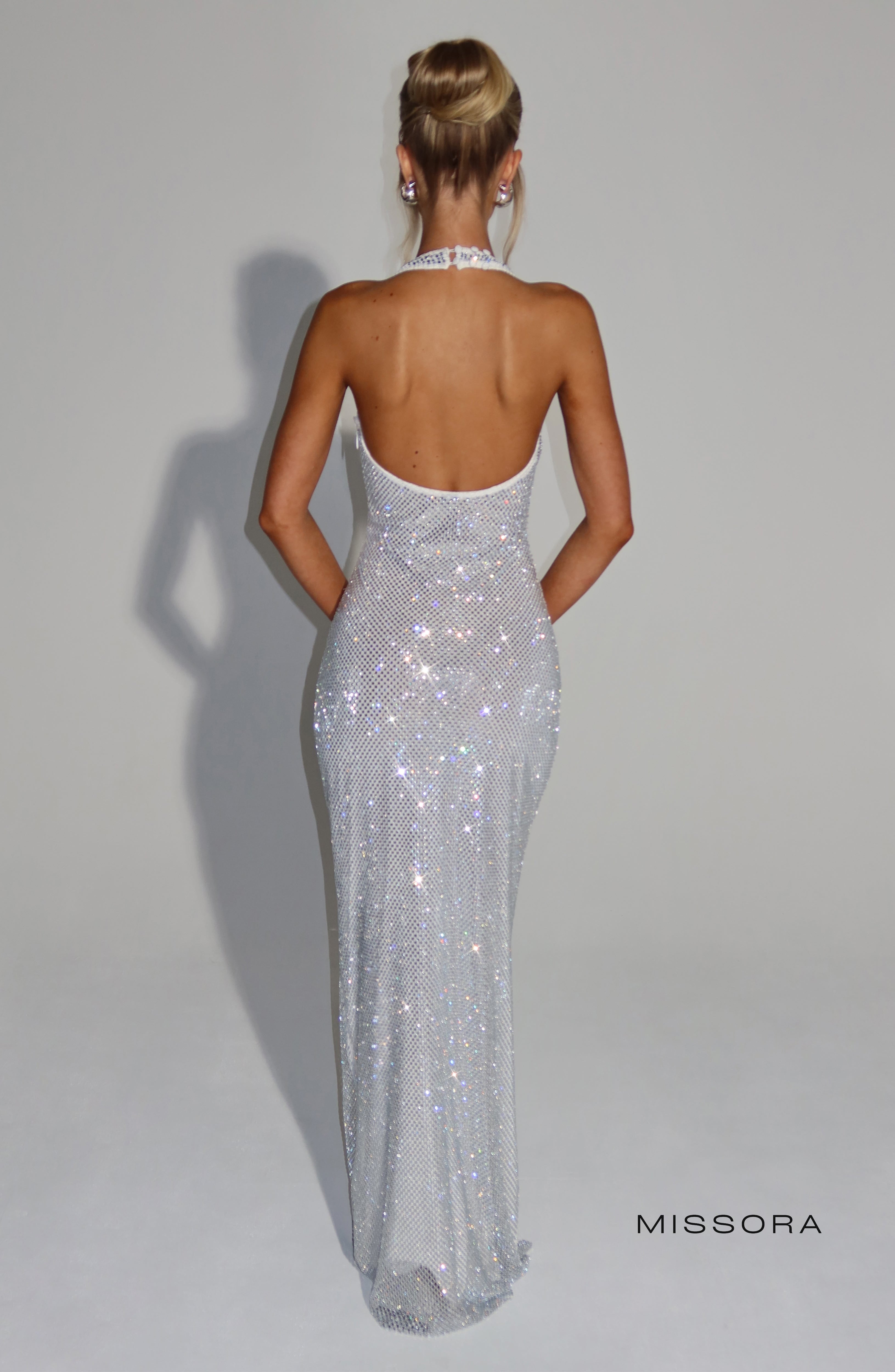 Missora Amethyst Rhinestone Halter Maxi Dress