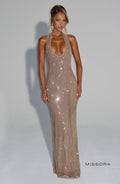 Missora Amethyst Rhinestone Halter Maxi Dress - Gold