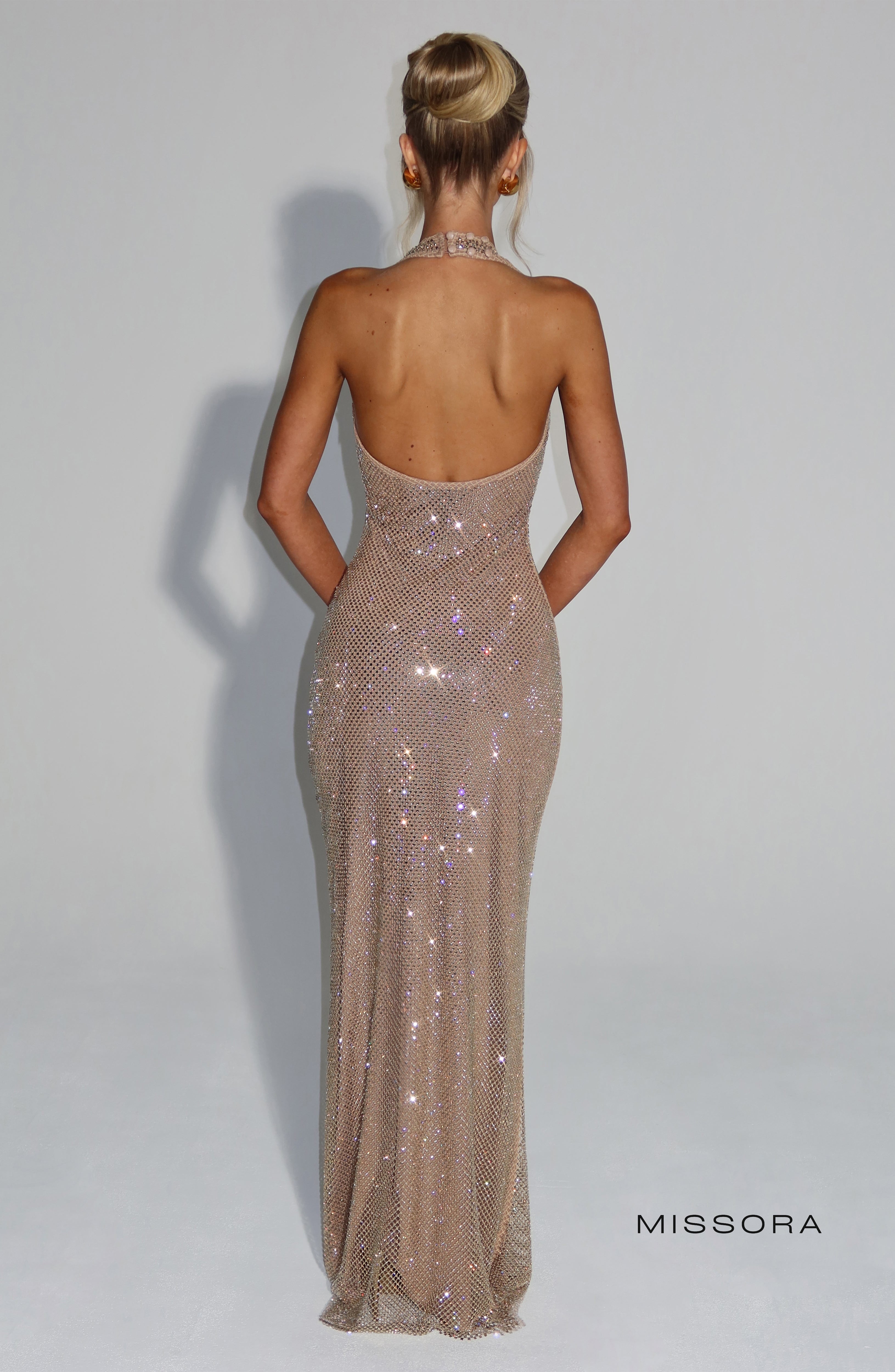 Missora Amethyst Rhinestone Halter Maxi Dress - Gold