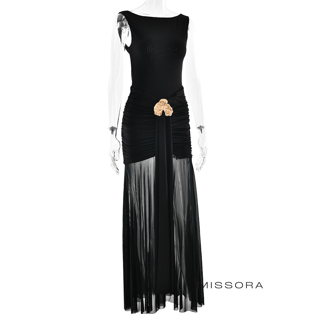 Aniyah Ruched Mesh Elbise [6YZW7OGR]