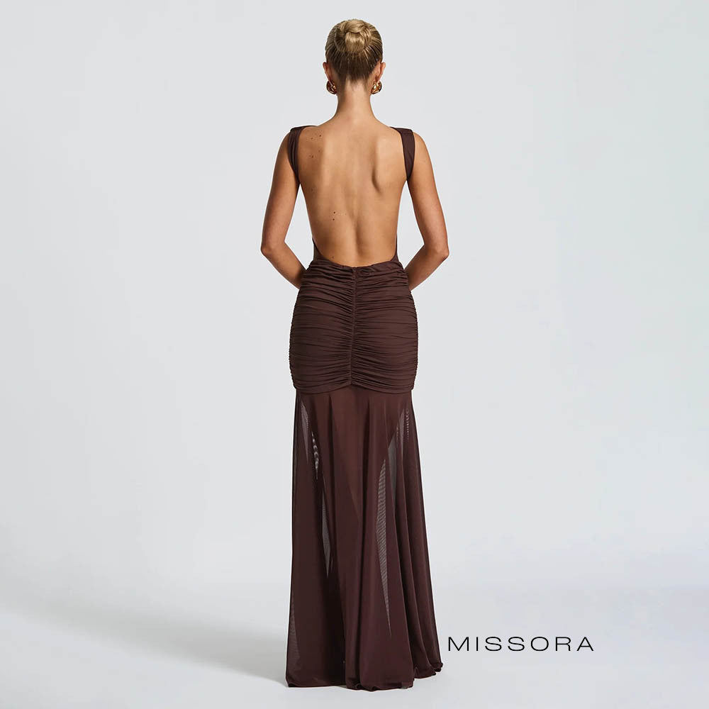 Aniyah Ruched Mesh Elbise [BUXFGH86]