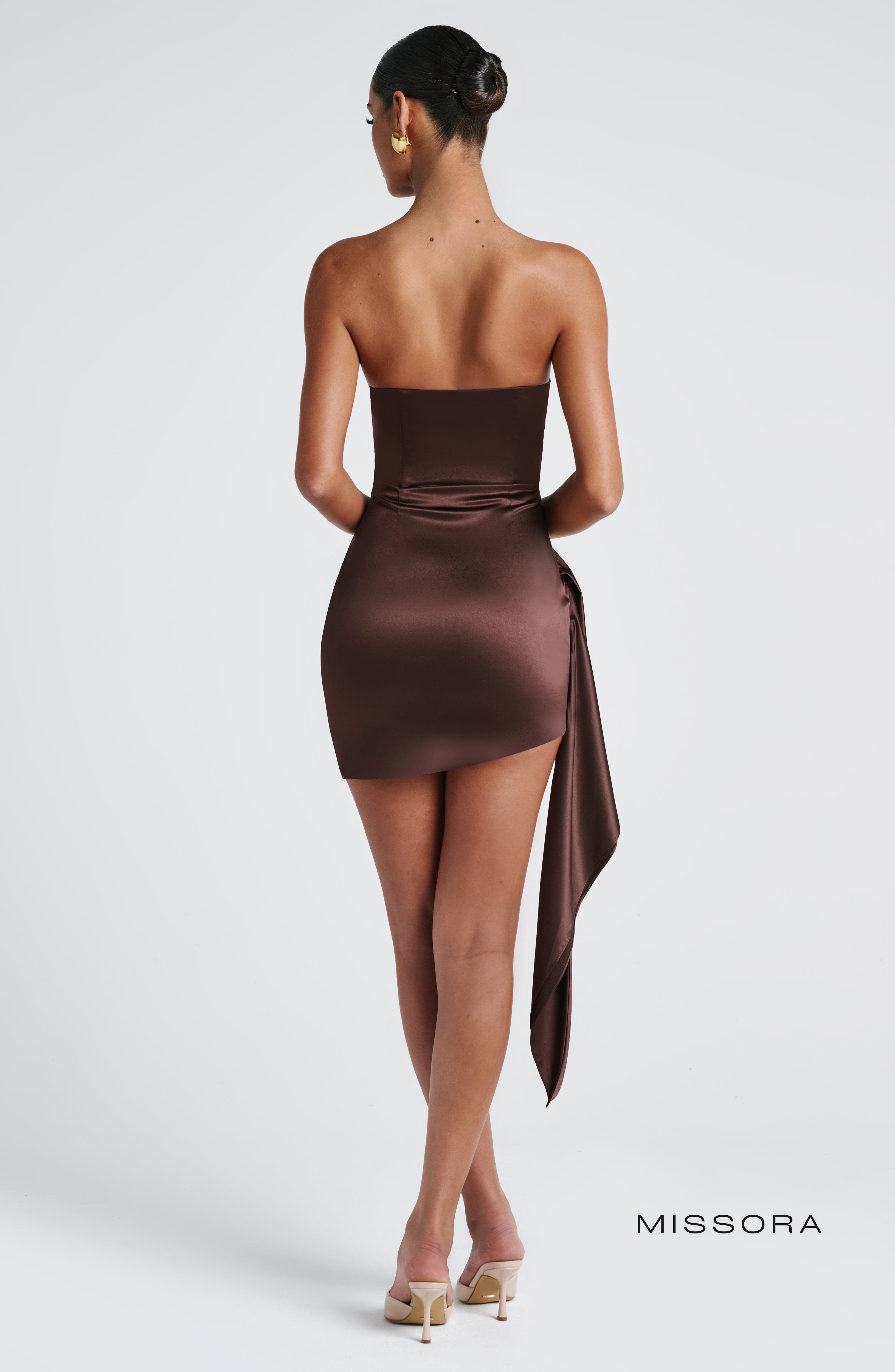 Missora Apryl Draped Satin Mini Dress - Plum Brown
