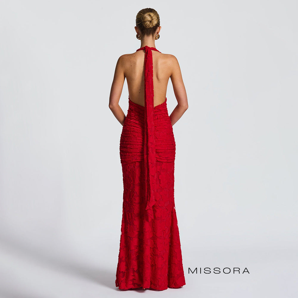 Arianni Jacquard Halter Fishtail Elbise [OZ9V4MFD]