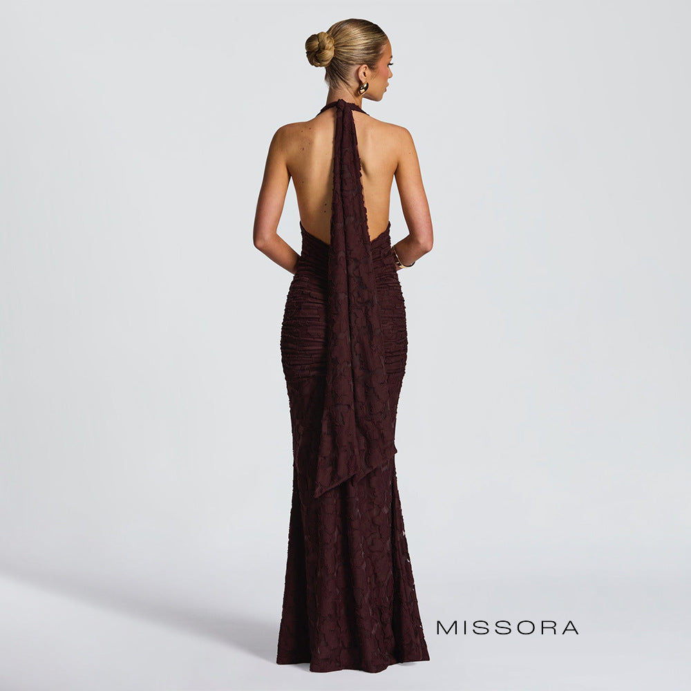 Arianni Jacquard Halter Fishtail Elbise [GKSBY770]