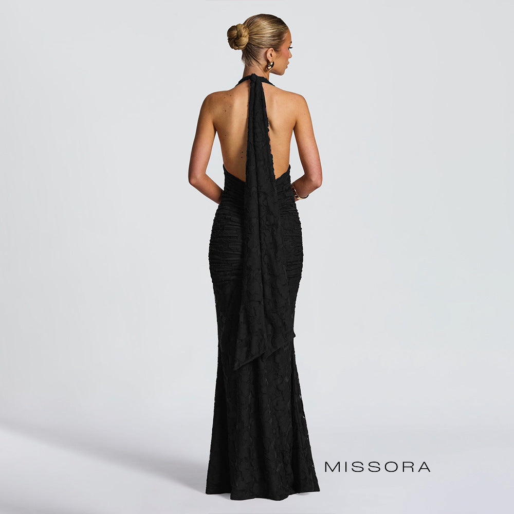 Arianni Jacquard Halter Fishtail Elbise [DMIV8FSA]