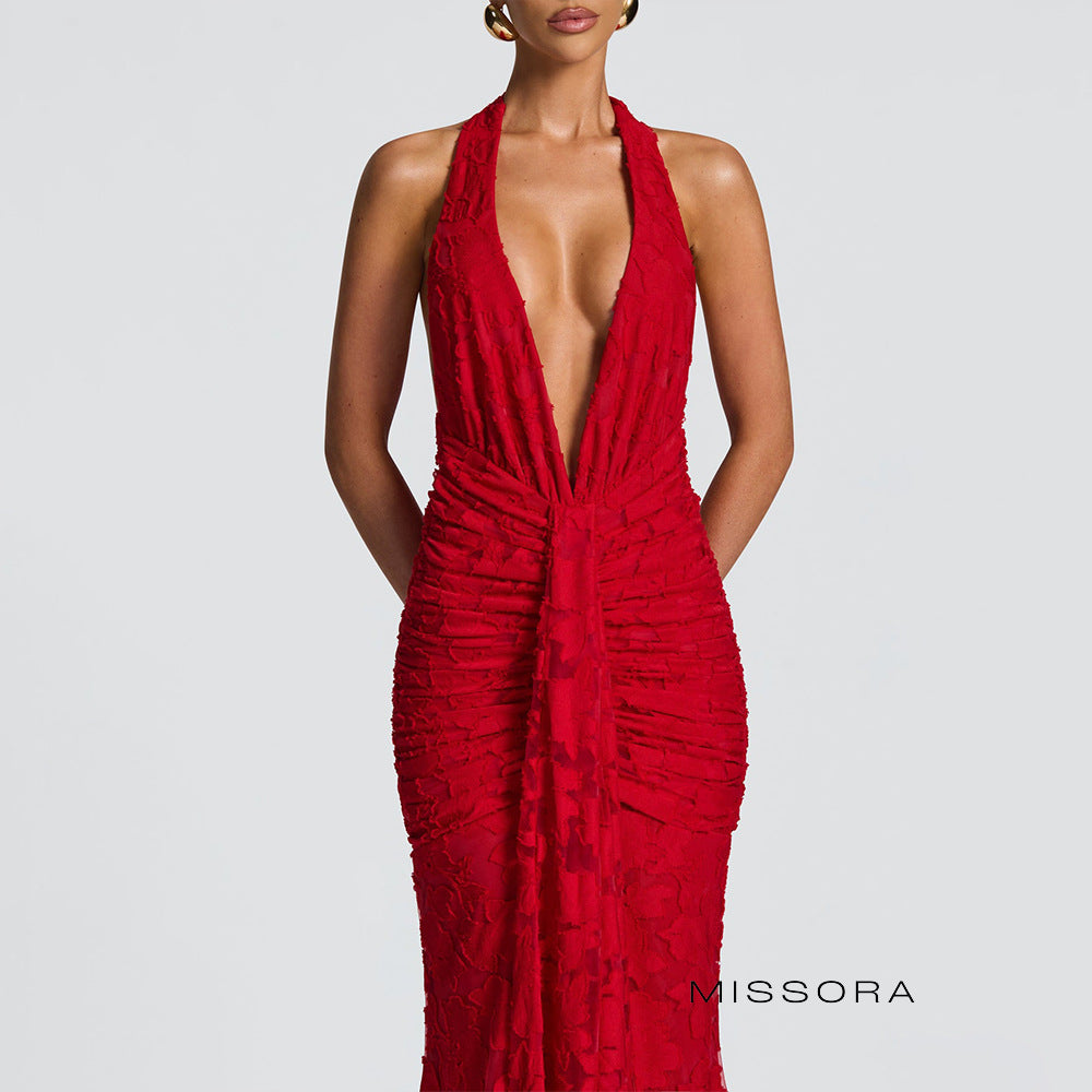 Arianni Jacquard Halter Fishtail Elbise [3R6L0AQ7]