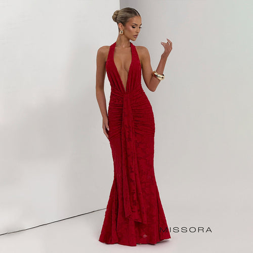 Arianni Jacquard Halter Fishtail Elbise [61V3KDSI]