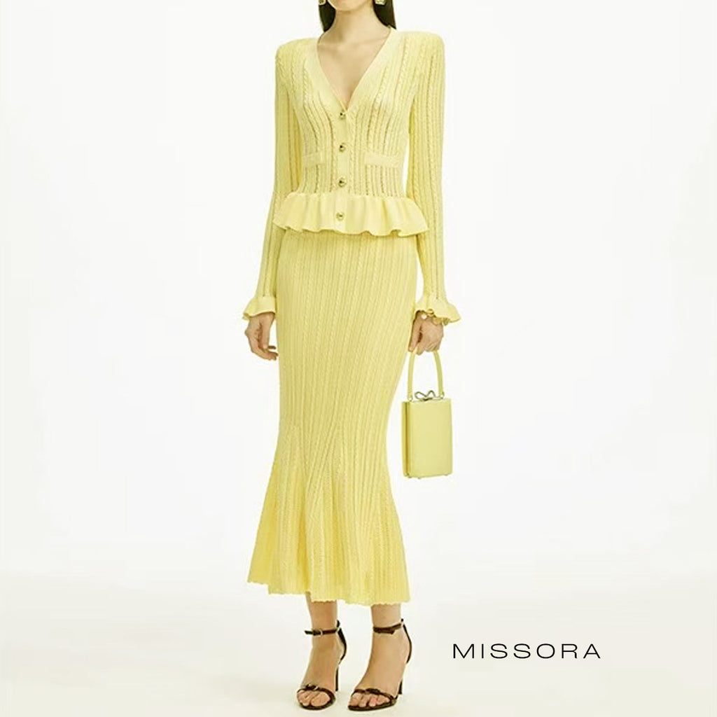 Armoni Örgü V Yaka Balık Elbise [D41UVM3J]