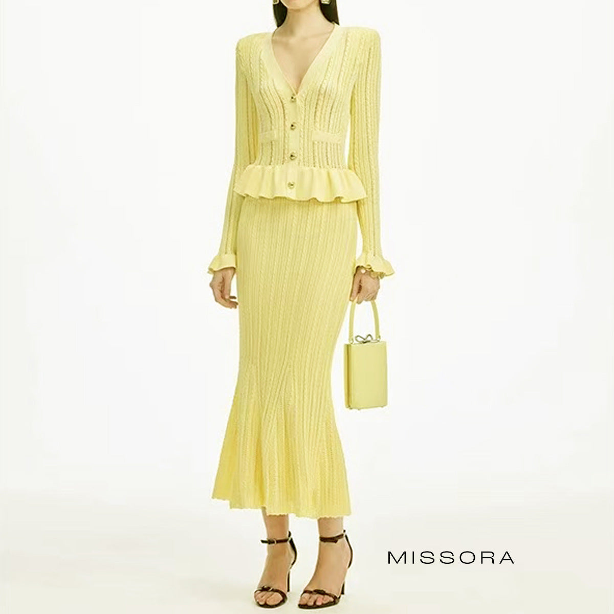 Armoni Örgü V Yaka Balık Elbise [D41UVM3J]