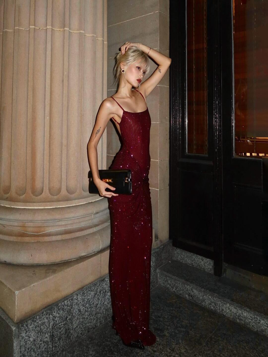 Asiya Işıltılı Sırt Bağlamalı Elbise [UIZNOXRU]